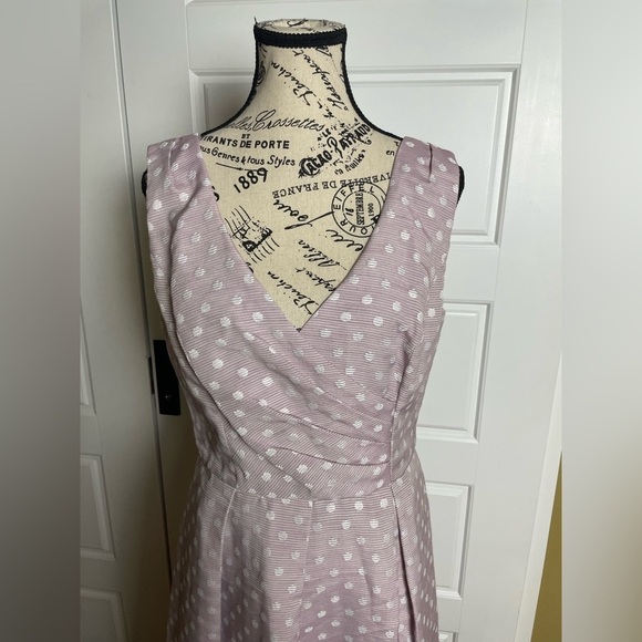 ADRIANNA PAPELL Purple Polka Dot Sleeveless Wedding Party Fit Flare Dress 10 - Picture 2 of 8